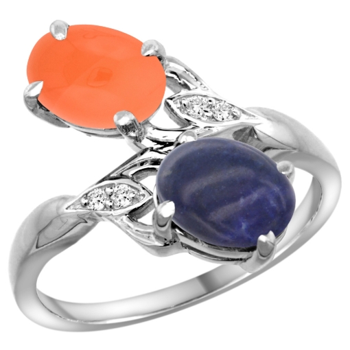 Picture of 10K White Gold Diamond Natural Lapis & Orange Moonstone 2-stone Ring Oval 8x6mm, sizes 5 - 10