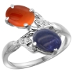 Picture of 10K White Gold Diamond Natural Lapis & Brown Agate 2-stone Ring Oval 8x6mm, sizes 5 - 10