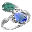 Picture of 10K White Gold Diamond Natural Malachite & Tanzanite 2-stone Ring Oval 8x6mm, sizes 5 - 10