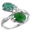 Picture of 10K White Gold Diamond Natural Malachite & Cabochon Emerald 2-stone Ring Oval 8x6mm, sizes 5 - 10