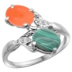 Picture of 10K White Gold Diamond Natural Malachite & Orange Moonstone 2-stone Ring Oval 8x6mm, sizes 5 - 10