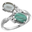 Picture of 10K White Gold Diamond Natural Malachite & Gray Moonstone 2-stone Ring Oval 8x6mm, sizes 5 - 10