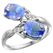 Picture of 10K White Gold Diamond Natural Tanzanite 2-stone Ring Oval 8x6mm, sizes 5 - 10