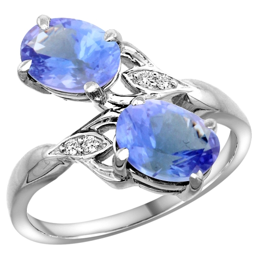Picture of 10K White Gold Diamond Natural Tanzanite 2-stone Ring Oval 8x6mm, sizes 5 - 10