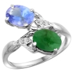 Picture of 10K White Gold Diamond Natural Tanzanite & Cabochon Emerald 2-stone Ring Oval 8x6mm, sizes 5 - 10