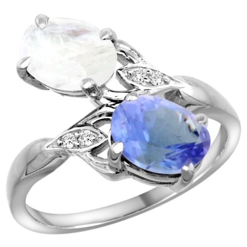 Picture of 10K White Gold Diamond Natural Tanzanite & Rainbow Moonstone 2-stone Ring Oval 8x6mm, sizes 5 - 10
