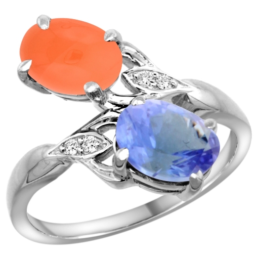Picture of 10K White Gold Diamond Natural Tanzanite & Orange Moonstone 2-stone Ring Oval 8x6mm, sizes 5 - 10