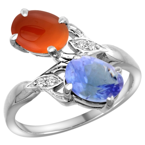 Picture of 10K White Gold Diamond Natural Tanzanite & Brown Agate 2-stone Ring Oval 8x6mm, sizes 5 - 10
