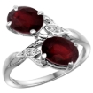 Picture of 10K White Gold Diamond Natural Ruby Enhanced Genuine Ruby 2-stone Mothers Ring Oval 8x6mm size 5-10