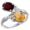 Picture of 10K White Gold Diamond Natural Ruby Whisky Quartz 2-stone Mothers Ring Oval 8x6mm size 5 - 10