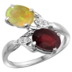 Picture of 10K White Gold Diamond Natural Ruby Ethiopian Opal 2-stone Mothers Ring Oval 8x6mm size 5 - 10