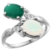 Picture of 10K White Gold Diamond Natural Emerald Opal 2-stone Mothers Ring Oval 8x6mm size 5 - 10