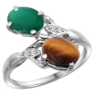 Picture of 10K White Gold Diamond Natural Emerald Tiger Eye 2-stone Mothers Ring Oval 8x6mm size 5 - 10