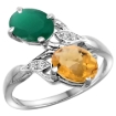 Picture of 10K White Gold Diamond Natural Emerald Whisky Quartz 2-stone Mothers Ring Oval 8x6mm size 5 - 10