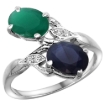 Picture of 10K White Gold Diamond Natural Emerald Australian Sapphire 2-stone Ring Oval 8x6mm size 5 - 10