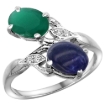Picture of 10K White Gold Diamond Natural Emerald Lapis Lazuli 2-stone Mothers Ring Oval 8x6mm size 5-10