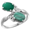 Picture of 10K White Gold Diamond Natural Emerald Malachite 2-stone Mothers Ring Oval 8x6mm size 5 - 10