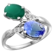 Picture of 10K White Gold Diamond Natural Emerald Tanzanite 2-stone Mothers Ring Oval 8x6mm size 5 - 10
