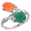 Picture of 10K White Gold Diamond Natural Emerald Orange Moonstone 2-stone Mothers Ring Oval 8x6mm size 5-10