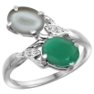 Picture of 10K White Gold Diamond Natural Emerald Gray Moonstone 2-stone Mothers Ring Oval 8x6mm size 5-10