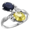 Picture of 10K White Gold Diamond Natural Blue Sapphire Lemon Quartz 2-stone Mothers Ring Oval 8x6mm size 5-10