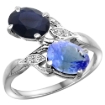Picture of 10K White Gold Diamond Natural Blue Sapphire Tanzanite 2-stone Mothers Ring Oval 8x6mm size 5 - 10