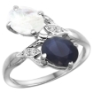 Picture of 10K White Gold Diamond Natural Blue Sapphire Rainbow Moonstone 2-stone Ring Oval 8x6mm size 5-10