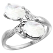 Picture of 10K White Gold Diamond Natural Rainbow Moonstone 2-stone Ring Oval 8x6mm, sizes 5 - 10