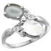 Picture of 10K White Gold Diamond Natural Rainbow & Gray Moonstones 2-stone Ring Oval 8x6mm, sizes 5 - 10