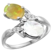 Picture of 10K White Gold Diamond Natural Rainbow Moonstone&Ethiopian Opal 2-stone Mothers Ring Oval 8x6mm,sz 5-10