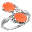 Picture of 10K White Gold Diamond Natural Orange Moonstone 2-stone Ring Oval 8x6mm, sizes 5 - 10