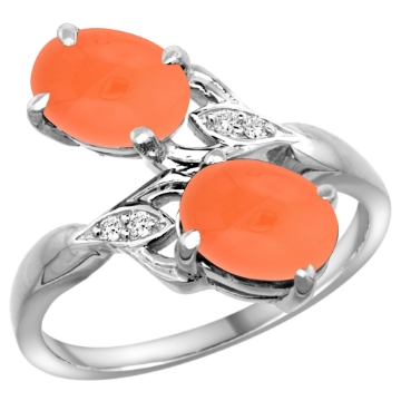 Picture of 10K White Gold Diamond Natural Orange Moonstone 2-stone Ring Oval 8x6mm, sizes 5 - 10