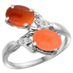 Picture of 10K White Gold Diamond Natural Orange Moonstone & Brown Agate 2-stone Ring Oval 8x6mm, sizes 5 - 10