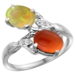 Picture of 10K White Gold Diamond Natural Brown Agate & Ethiopian Opal 2-stone Mothers Ring Oval 8x6mm, size 5 - 10