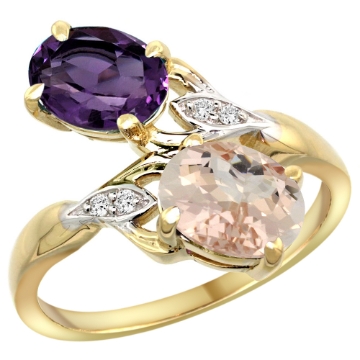 Picture of 10K Yellow Gold Diamond Natural Amethyst & Morganite 2-stone Ring Oval 8x6mm, sizes 5 - 10