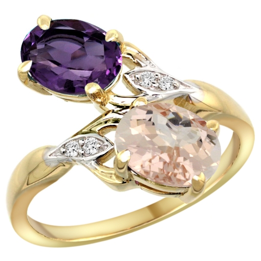 Picture of 10K Yellow Gold Diamond Natural Amethyst & Morganite 2-stone Ring Oval 8x6mm, sizes 5 - 10
