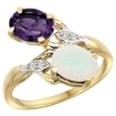 Picture of 10K Yellow Gold Diamond Natural Amethyst & Opal 2-stone Ring Oval 8x6mm, sizes 5 - 10