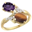 Picture of 10K Yellow Gold Diamond Natural Amethyst & Tiger Eye 2-stone Ring Oval 8x6mm, sizes 5 - 10