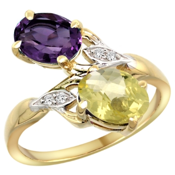 Picture of 10K Yellow Gold Diamond Natural Amethyst & Lemon Quartz 2-stone Ring Oval 8x6mm, sizes 5 - 10
