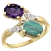 Picture of 10K Yellow Gold Diamond Natural Amethyst & Malachite 2-stone Ring Oval 8x6mm, sizes 5 - 10