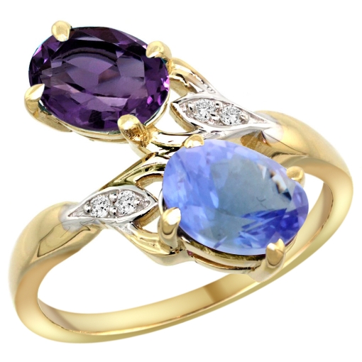 Picture of 10K Yellow Gold Diamond Natural Amethyst & Tanzanite 2-stone Ring Oval 8x6mm, sizes 5 - 10