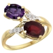 Picture of 10K Yellow Gold Diamond Natural Amethyst Ruby 2-stone Mothers Ring Oval 8x6mm size 5 - 10