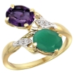 Picture of 10K Yellow Gold Diamond Natural Amethyst Emerald 2-stone Mothers Ring Oval 8x6mm size 5 - 10