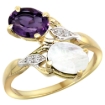 Picture of 10K Yellow Gold Diamond Natural Amethyst & Rainbow Moonstone 2-stone Ring Oval 8x6mm, sizes 5 - 10