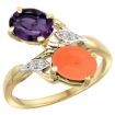 Picture of 10K Yellow Gold Diamond Natural Amethyst & Orange Moonstone 2-stone Ring Oval 8x6mm, sizes 5 - 10