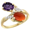 Picture of 10K Yellow Gold Diamond Natural Amethyst & Brown Agate 2-stone Ring Oval 8x6mm, sizes 5 - 10