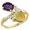 Picture of 10K Yellow Gold Diamond Natural Amethyst & Ethiopian Opal 2-stone Mothers Ring Oval 8x6mm, size 5 - 10