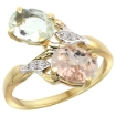 Picture of 10K Yellow Gold Diamond Natural Green Amethyst & Morganite 2-stone Ring Oval 8x6mm, sizes 5 - 10
