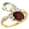 Picture of 10K Yellow Gold Diamond Natural Green Amethyst & Enhanced Genuine Ruby 2-stone Ring Oval 8x6mm, sizes 5 - 10