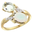 Picture of 10K Yellow Gold Diamond Natural Green Amethyst & Opal 2-stone Ring Oval 8x6mm, sizes 5 - 10